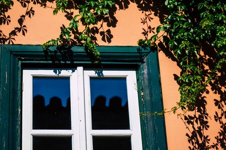 Athens Greece September 12, 2019 Closeup of a window on a facade of a house in the Plaka...