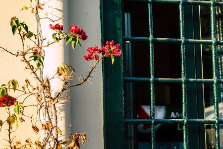 Athens Greece September 4, 2019 View of colorful window on a facade of a building in the Plaka...