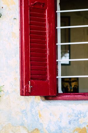 Athens Greece September 4, 2019 View of colorful window on a facade of a building in the Plaka...