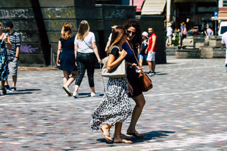 Athens Greece September 7, 2019 View of a unknowns people walking in the streets of Athens in the morningのeditorial素材