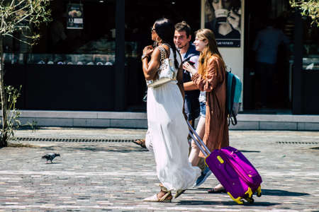 Athens Greece September 7, 2019 View of a unknowns people walking in the streets of Athens in the morningのeditorial素材