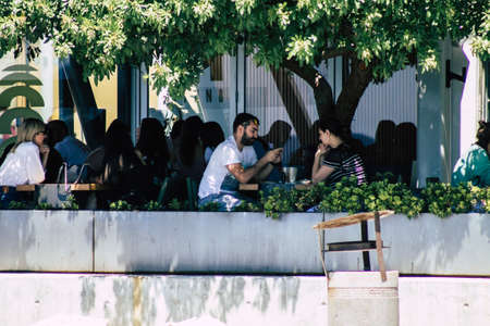 Limassol Cyprus May 24, 2020 View of unidentified people eating for the first time at the terrace of...