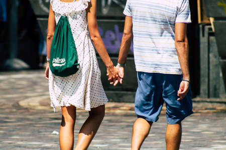 Athens Greece September 7, 2019 View of a unknowns people walking in the streets of Athens in the morningのeditorial素材