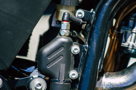 Limassol Cyprus May 24, 2020 Closeup of a KTM motorcycle parked in the streets of Limassol in Cyprus...
