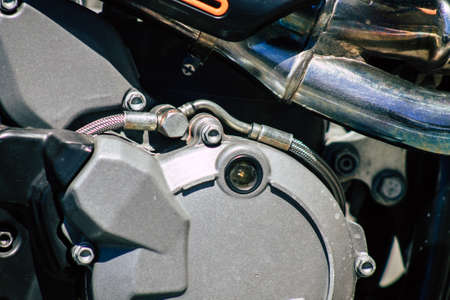 Limassol Cyprus May 24, 2020 Closeup of a KTM motorcycle parked in the streets of Limassol in Cyprus...
