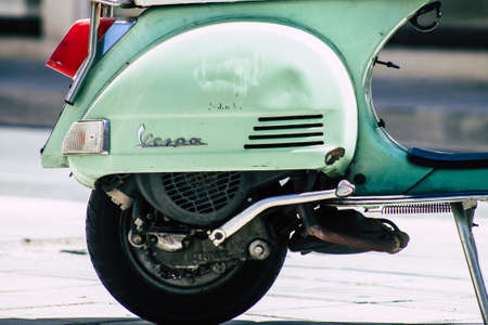 Limassol Cyprus May 24, 2020 Closeup of an old Vespa scooter parked in the streets of Limassol in Cyprus islandのeditorial素材