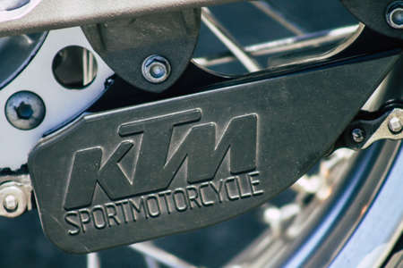Limassol Cyprus May 24, 2020 Closeup of a KTM motorcycle parked in the streets of Limassol in Cyprus...