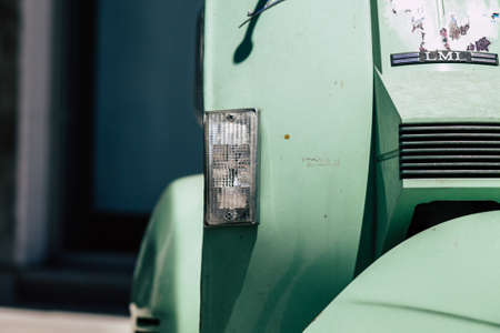 Limassol Cyprus May 24, 2020 Closeup of an old Vespa scooter parked in the streets of Limassol in Cyprus islandのeditorial素材