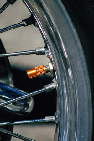 Limassol Cyprus May 24, 2020 Closeup of a KTM motorcycle parked in the streets of Limassol in Cyprus...