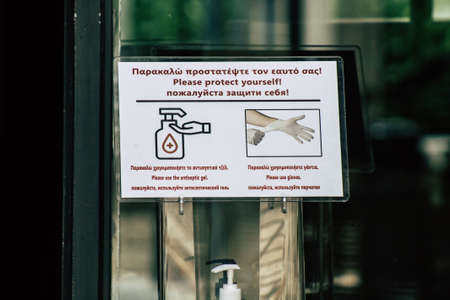 Limassol Cyprus May 24, 2020 Information on protective measures for the health of citizens during the coronavirus epidemic in the streets of Limassol in Cyprus islandのeditorial素材