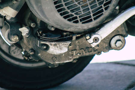 Limassol Cyprus May 24, 2020 Closeup of an old Vespa scooter parked in the streets of Limassol in Cyprus islandのeditorial素材
