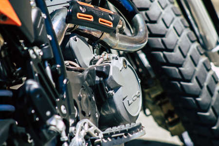 Limassol Cyprus May 24, 2020 Closeup of a KTM motorcycle parked in the streets of Limassol in Cyprus...