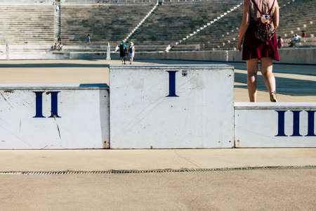 Athens Greece September 2, 2019 View of unknowns tourist visiting the Panathenaic Stadium or...