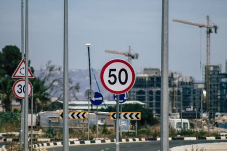 Limassol Cyprus May 26, 2020 View of street sign in the city of Limassol in Cyprus island