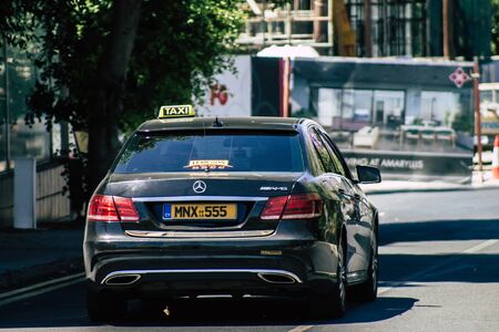 Limassol Cyprus May 26, 2020 View of a traditional Cypriot taxi rolling in the streets of Limassol in Cyprus islandの写真素材