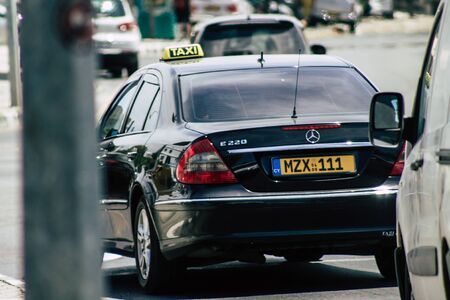 Limassol Cyprus May 26, 2020 View of a traditional Cypriot taxi rolling in the streets of Limassol...