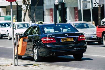 Limassol Cyprus May 26, 2020 View of a traditional Cypriot taxi rolling in the streets of Limassol...