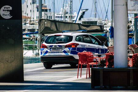 Limassol Cyprus May 28, 2020 View of a traditional Cypriot police car rolling in the streets of Limassol in Cyprus islandの写真素材
