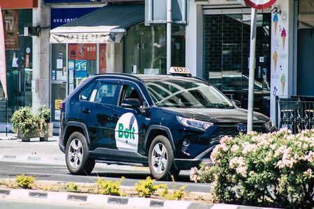 Limassol Cyprus May 28, 2020 View of a traditional Cypriot taxi rolling in the streets of Limassol...
