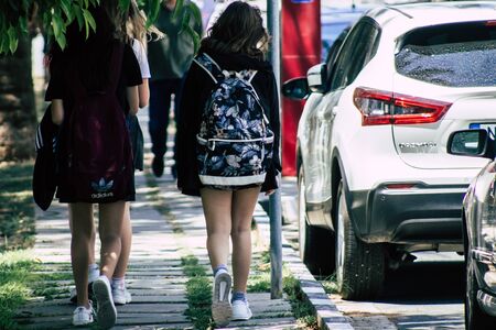 Limassol Cyprus May 29, 2020 View of unidentified teens walking in the streets of Limassol in Cyprus islandの写真素材