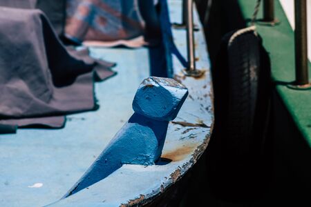 Limassol Cyprus May 30, 2020 Closeup of a fishing boat moored in the old port of Limassol in Cyprus...