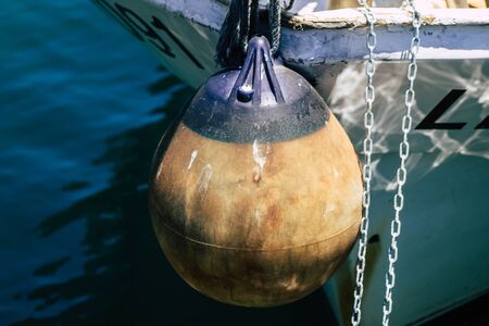 Limassol Cyprus May 30, 2020 Closeup of a fishing boat moored in the old port of Limassol in Cyprus islandの写真素材