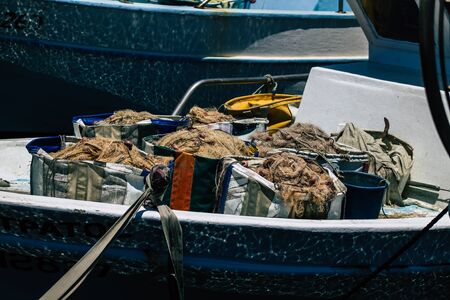 Limassol Cyprus May 30, 2020 Closeup of a fishing boat moored in the old port of Limassol in Cyprus...