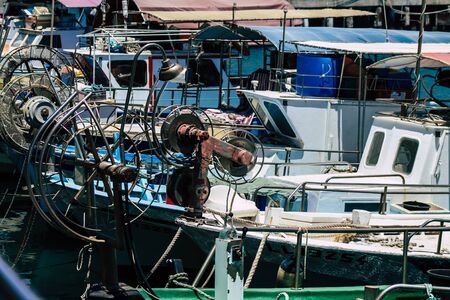 Limassol Cyprus May 30, 2020 Closeup of a fishing boat moored in the old port of Limassol in Cyprus islandの写真素材