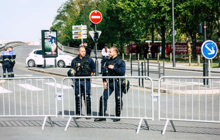 Reims France April 21, 2019 View of police forces around Reims stadium one afternoon of football...
