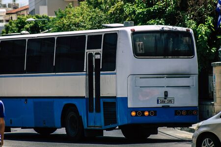 Limassol Cyprus June 01, 2020 View of a traditional Cypriot public bus rolling in the streets of in the streets of Limassol in Cyprus islandの写真素材
