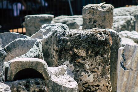 Limassol Cyprus June 01, 2020 View of the archaeological ruins of The medieval Limassol Castle situated near the old harbour in the heart of the historical centre of the city of Limassol in Cyprus islandの写真素材