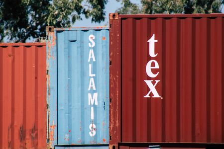 Limassol Cyprus June 03, 2020 View of metal shipping container with suitable strength to withstand...