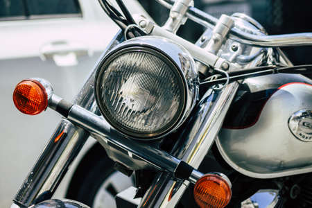 Limassol Cyprus June 01, 2020 Closeup of a motorcycle parked in the streets of Limassol in Cyprus islandのeditorial素材