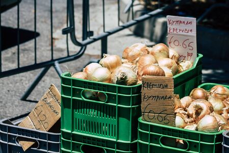 View of various fresh vegetables sold at the market of Limassol in Cyprus islandの写真素材