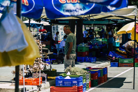 Limassol Cyprus June 06, 2020 View of an unidentified people shopping at the Limassol market in the morningのeditorial素材