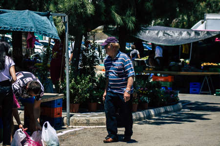 Limassol Cyprus June 06, 2020 View of an unidentified people shopping at the Limassol market in the morningのeditorial素材