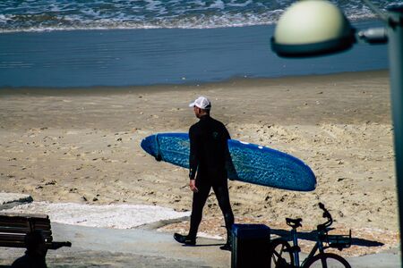 Tel Aviv Israel February 13, 2020 View of unidentified Israeli people having fun on the beach of Tel...
