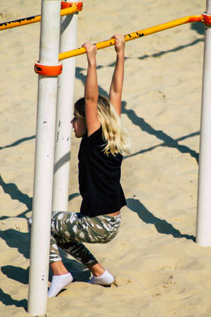 Tel Aviv Israel February 17, 2020 View of unidentified Israeli people having fun on the beach of Tel Aviv in winterのeditorial素材