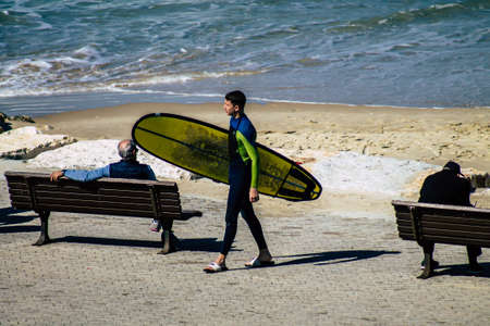Tel Aviv Israel February 13, 2020 View of unidentified Israeli people having fun on the beach of Tel Aviv during a sunny day in winterのeditorial素材