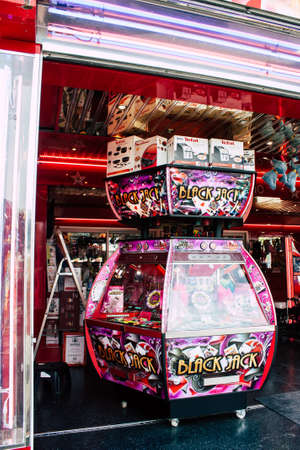 Reims France April 21, 2019 View of fun fair with its colorful stands located in the center of the city of Reims in the afternoonのeditorial素材
