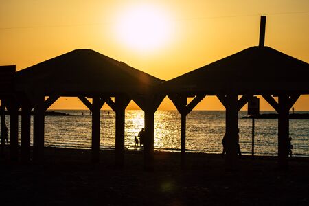 Tel Aviv Israel December 22, 2019 View of unidentified people having fun on the beach of Tel Aviv in the afternoonの写真素材