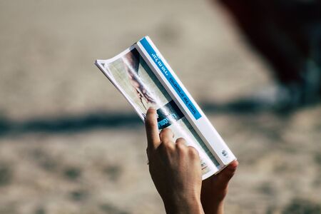 Tel Aviv Israel July 15, 2019 View of unknown Israeli people having fun on the beach of Tel Aviv during a sunny day in the afternoonの写真素材