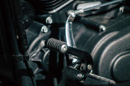 Limassol Cyprus June 10, 2020 Closeup of the mechanical part of a Harley Davidson motorbike parked in the streets of Limassol in Cyprus Islandのeditorial素材