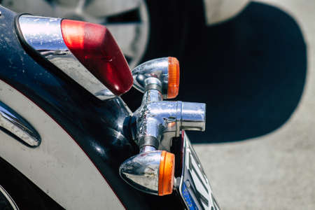 Limassol Cyprus June 01, 2020 Closeup of a motorcycle parked in the streets of Limassol in Cyprus islandのeditorial素材