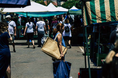 Limassol Cyprus June 06, 2020 View of an unidentified people shopping at the Limassol market in the morningのeditorial素材