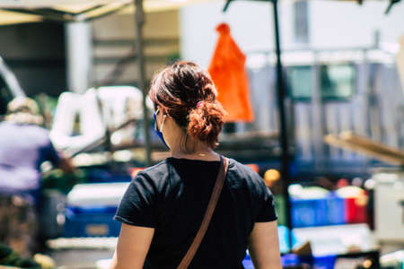 Limassol Cyprus June 06, 2020 View of an unidentified people shopping at the Limassol market in the morningのeditorial素材