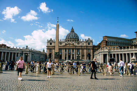 Vatican City Italy October 18, 2019 View of unknown people visiting St Peter's Square at Vatican City in the afternoonのeditorial素材