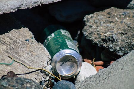 Limassol Cyprus June 12, 2020 Closeup of various pollution of metallic and plastic waste found on one of the natural beaches near the town of Limassol in Cyprusの写真素材