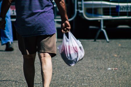 Limassol Cyprus June 13, 2020 Closeup of a shopping bag of an unidentified people shopping at Limassol market in the morning in Cyprusの写真素材