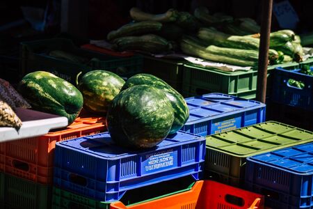 Limassol Cyprus June 13, 2020 View of various fresh fruits sold at the market of Limassol in Cyprus islandの写真素材